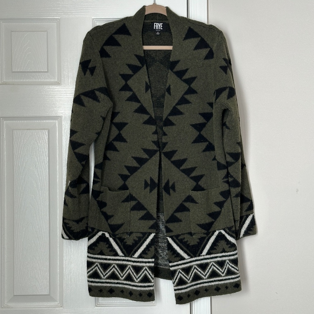 Frye Aztec Patterned Geometric Open Front Cardiga… - image 1